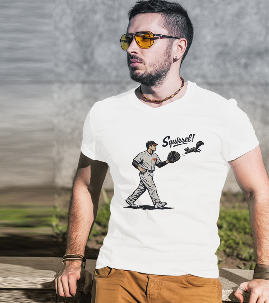 Baseball Player With Glove And Squirrel Chase T-Shirt