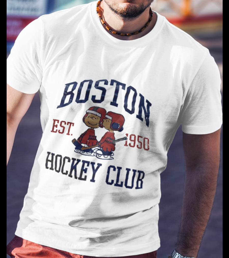 Boston Hockey Club Est 1950 Peanuts Characters Distressed T-Shirt
