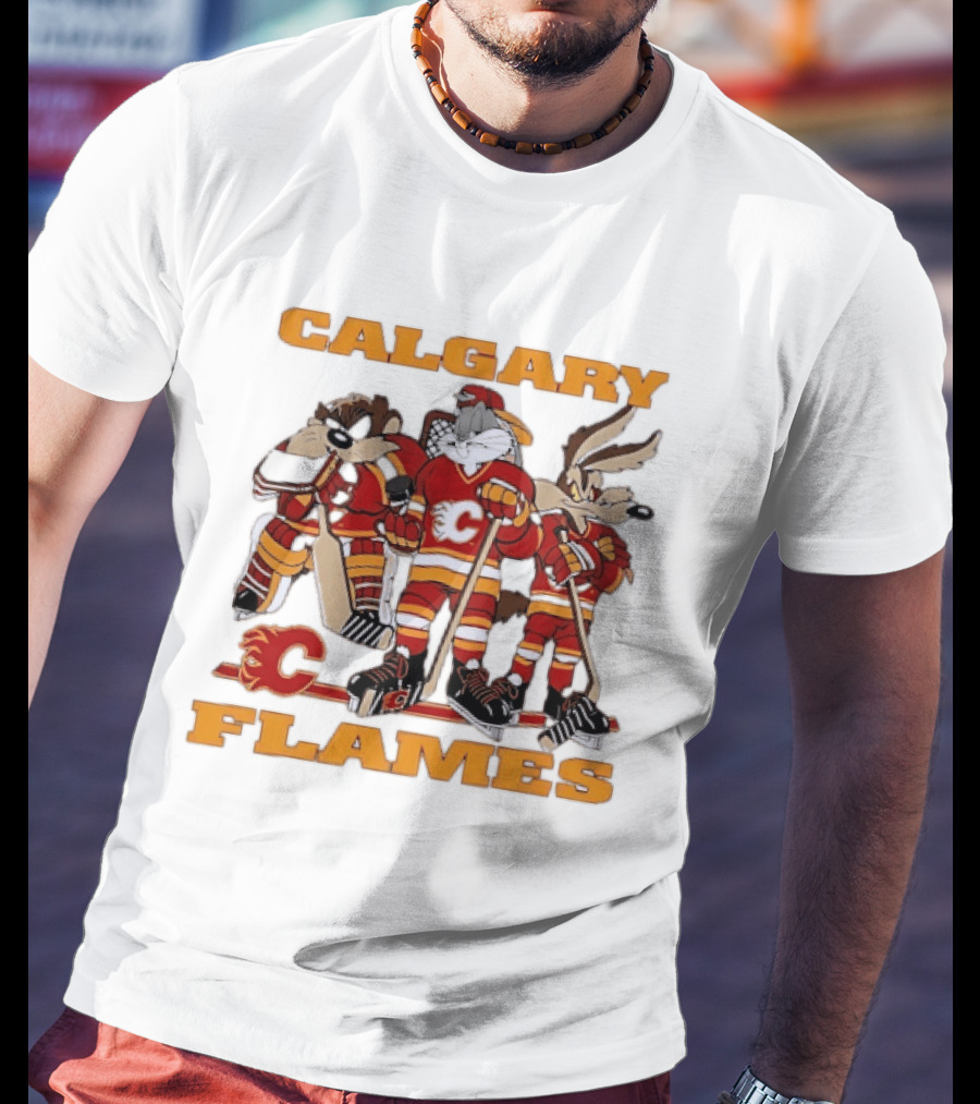Calgary Flames Looney Tunes Bugs Bunny Hockey Team Characters T-Shirt