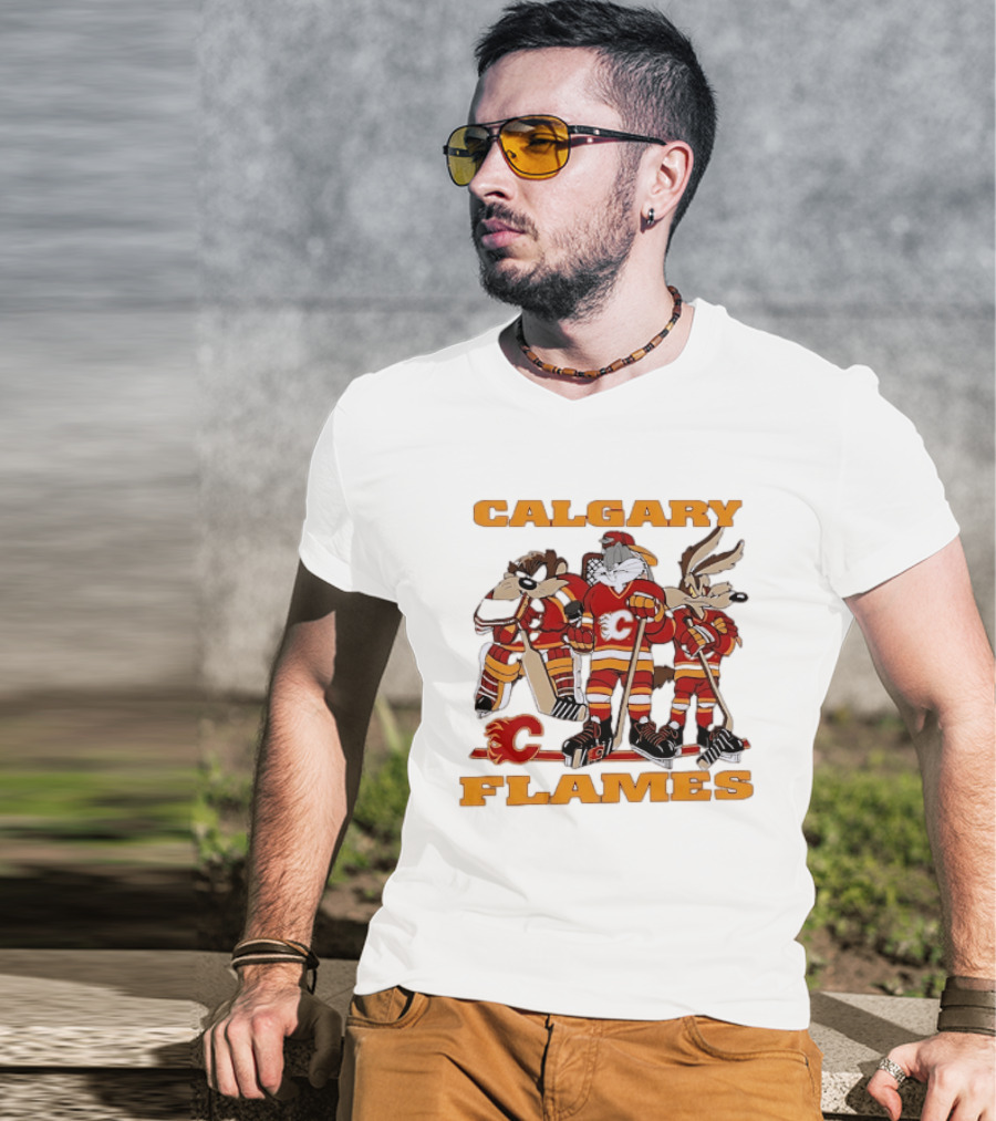 Calgary Flames Looney Tunes Bugs Bunny Hockey Team Characters T-Shirt
