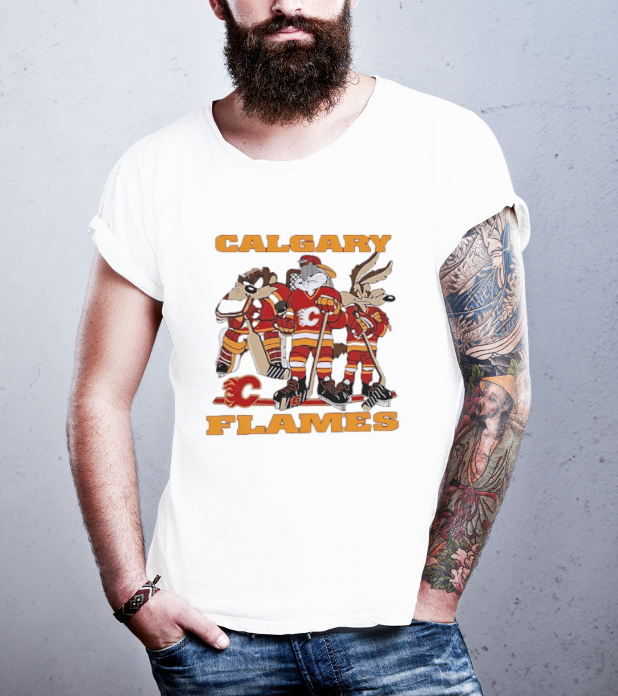 Calgary Flames Looney Tunes Bugs Bunny Hockey Team Characters T-Shirt