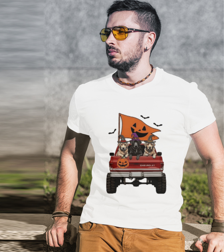 Chevrolet Halloween Dogs In Truck With Pumpkin And Bats T-Shirt