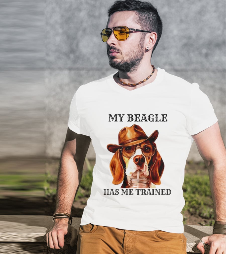 My Beagle Has Me Trained Cowboy Beagle With Hat And Glasses T-Shirt