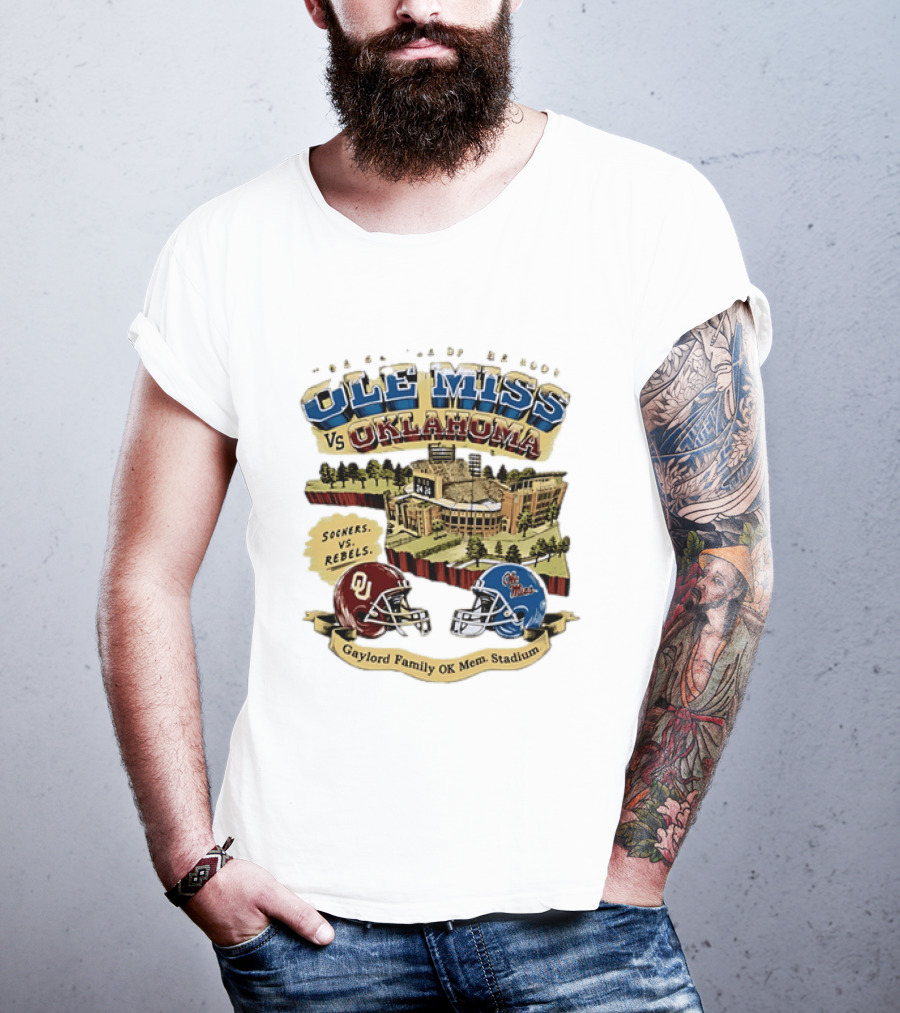 Ole Miss Vs Oklahoma Sooners Rebels Gaylord Family OK Mem Stadium T-Shirt