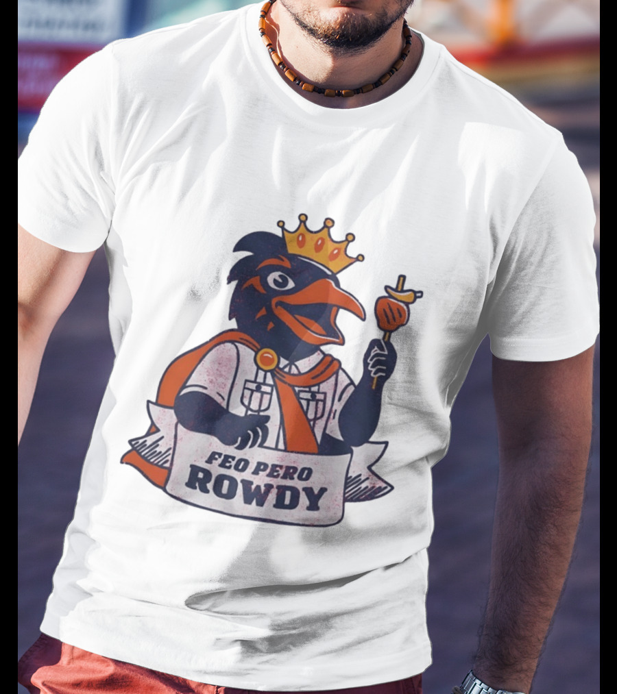 Feo Pero Rowdy Distressed Crow King Feopero With Skewer And Crown T-Shirt