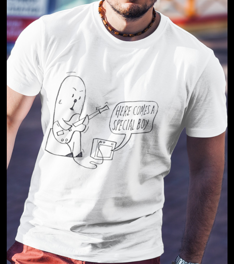 Special Boy Cartoon With Guitar And Amp Here Comes A Special Boy T-Shirt