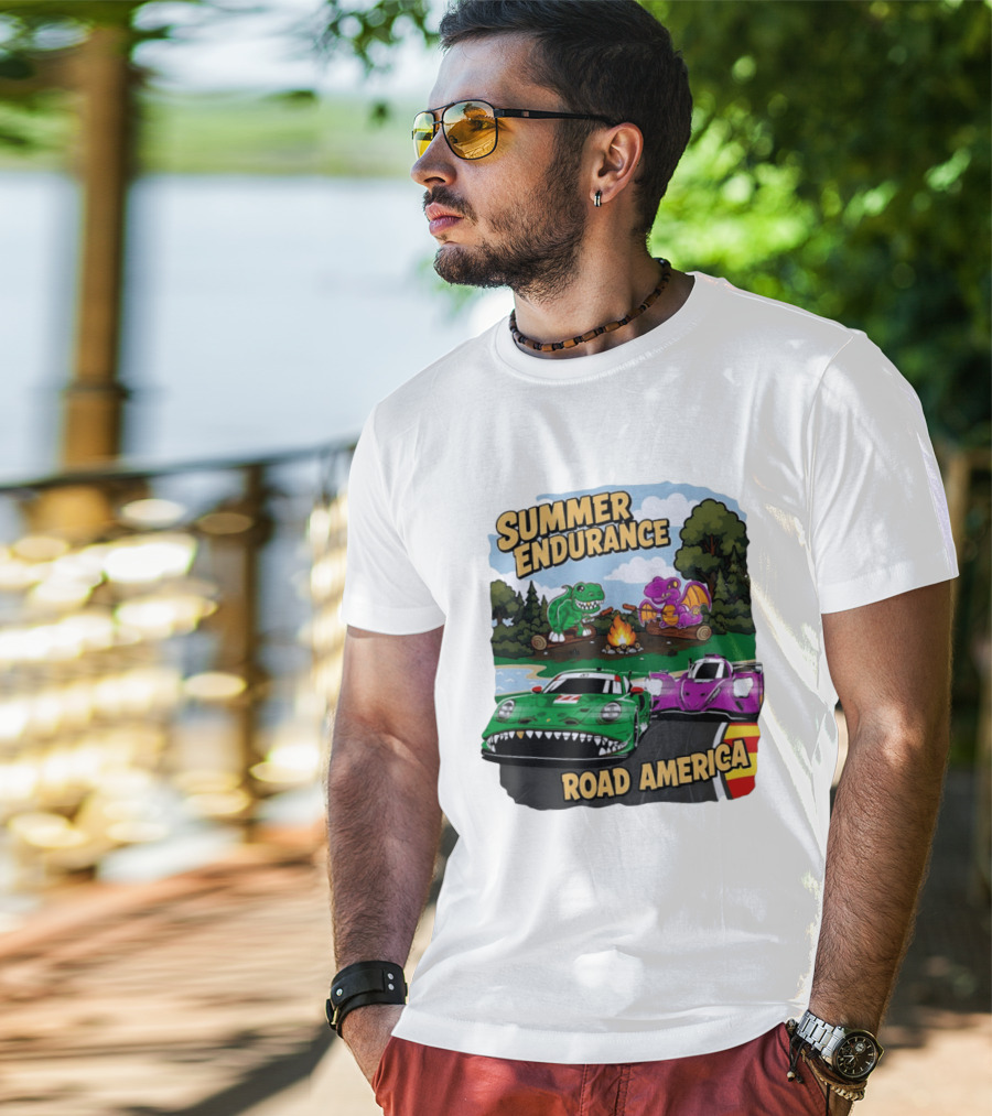 Summer Endurance Road America Racing With Dinosaurs And Dragons T-Shirt