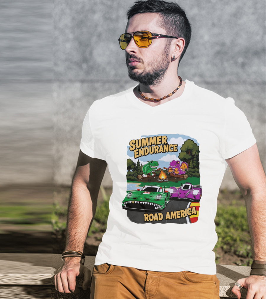 Summer Endurance Road America Racing With Dinosaurs And Dragons T-Shirt