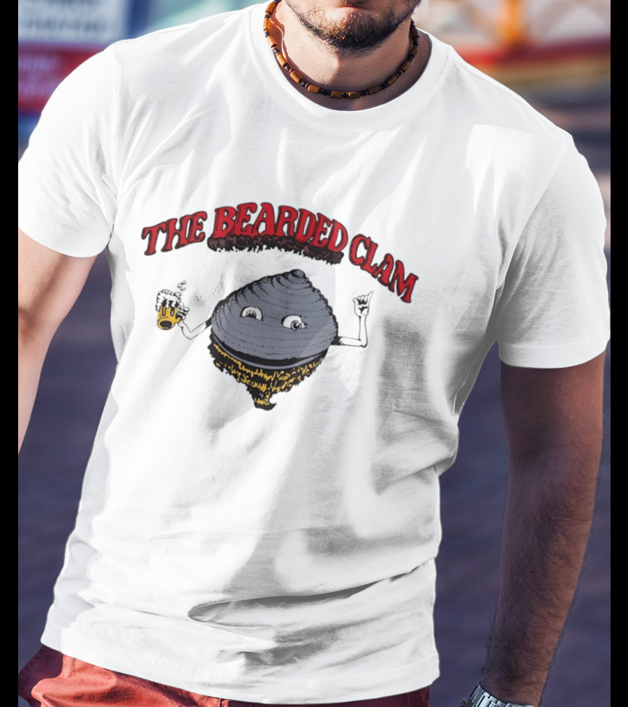 The Bearded Clam Cartoon Drinking Beer T-Shirt