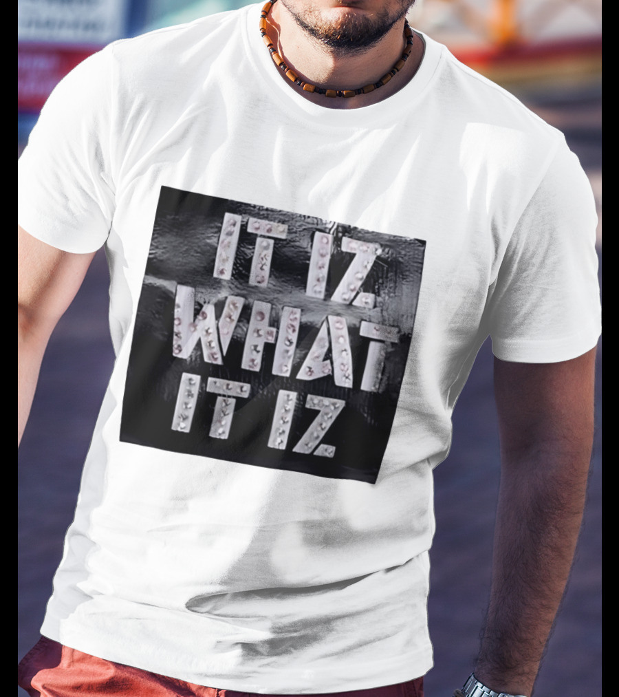 It Iz What It Iz Rhinestone Sparkly Slang Black T-Shirt