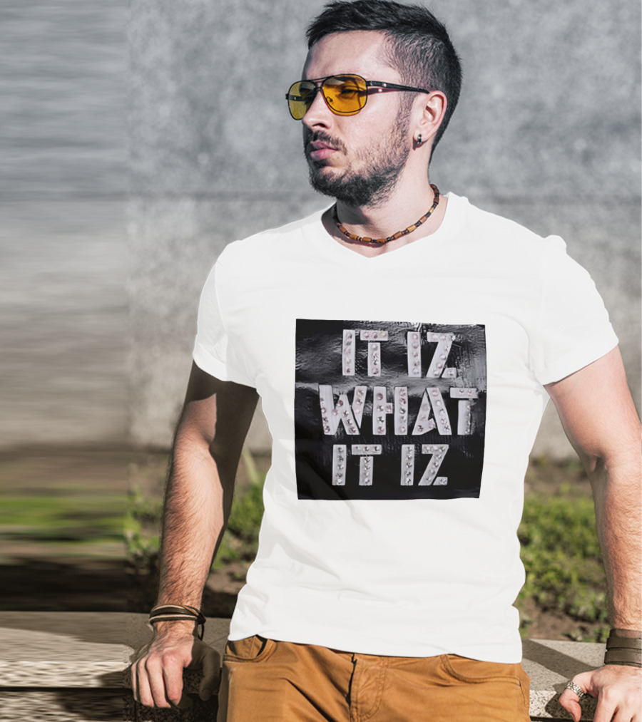 It Iz What It Iz Rhinestone Sparkly Slang Black T-Shirt