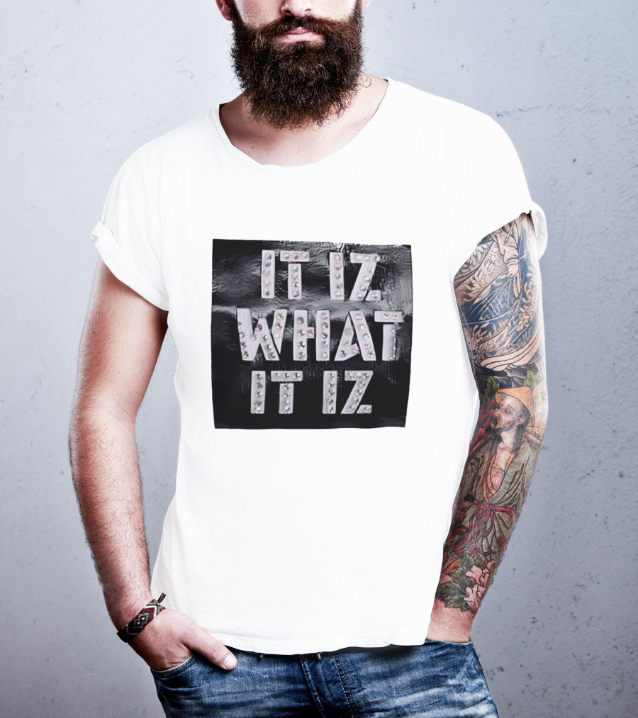 It Iz What It Iz Rhinestone Sparkly Slang Black T-Shirt