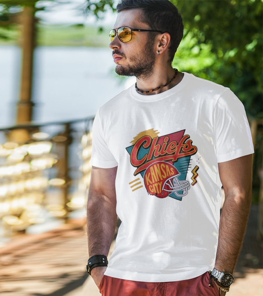 Kansas City Chiefs Helmet Retro Style Football T-Shirt