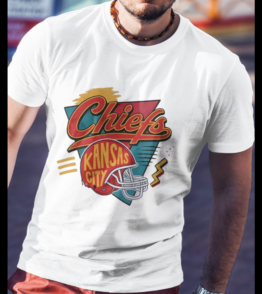Kansas City Chiefs Helmet Retro Style Football T-Shirt
