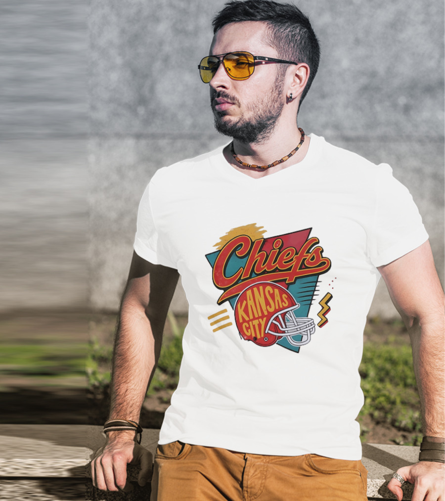 Kansas City Chiefs Helmet Retro Style Football T-Shirt