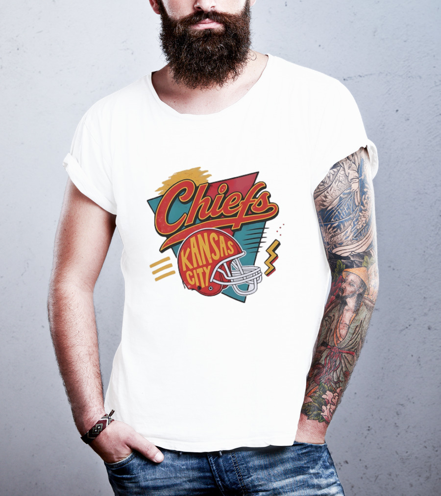 Kansas City Chiefs Helmet Retro Style Football T-Shirt
