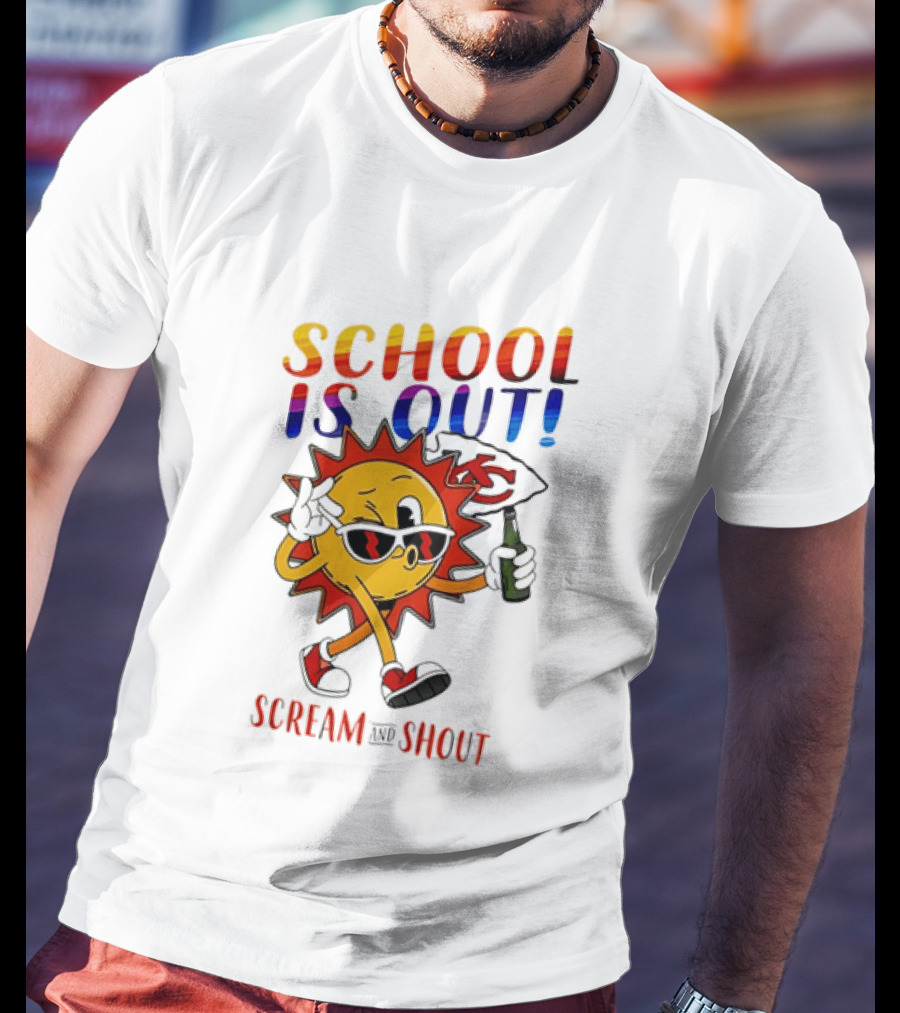 Kansas City Chiefs Sun Character School Is Out Scream And Shout T-Shirt