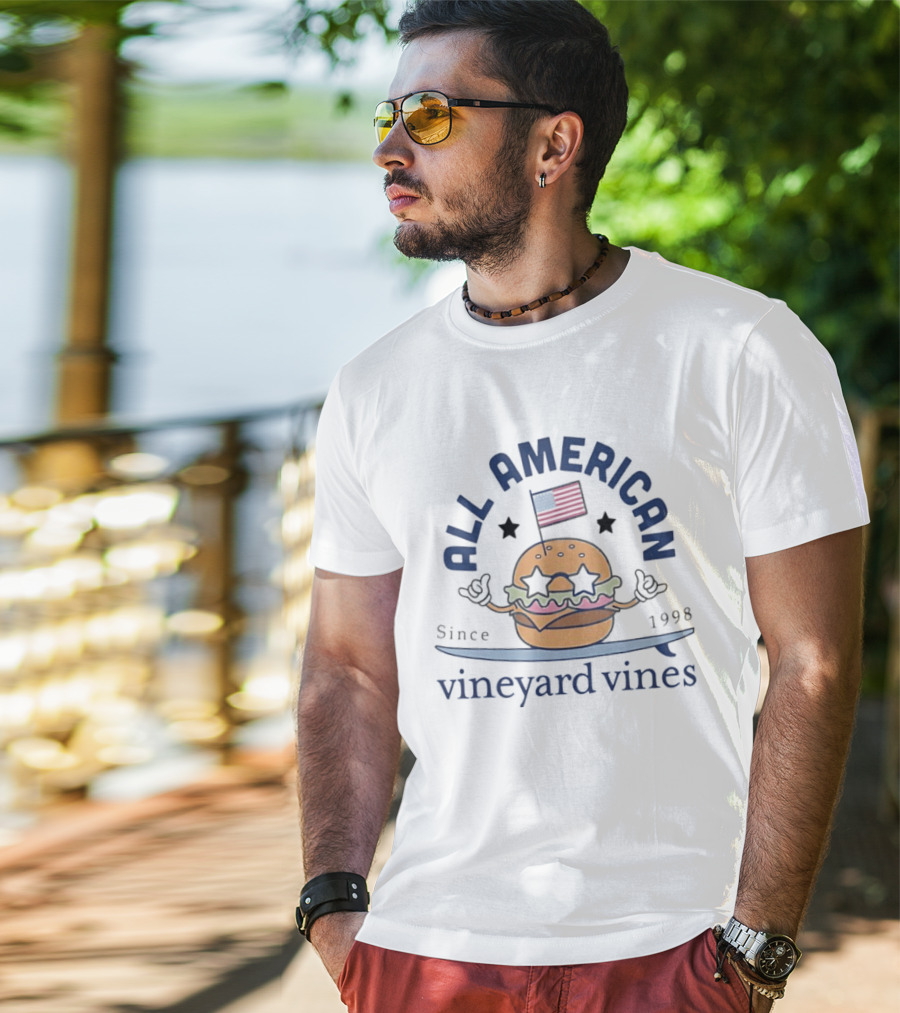 All American Burger Vineyard Vines Since 1998 Flag Stars T-Shirt