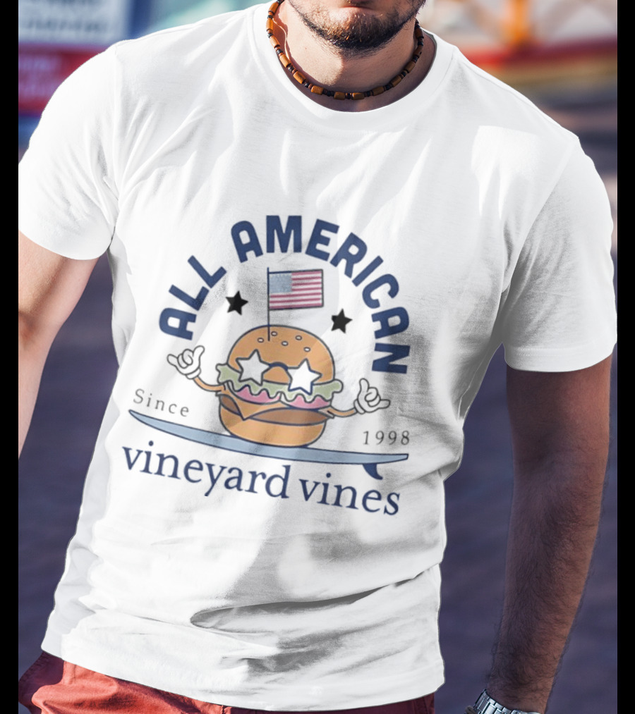 All American Burger Vineyard Vines Since 1998 Flag Stars T-Shirt
