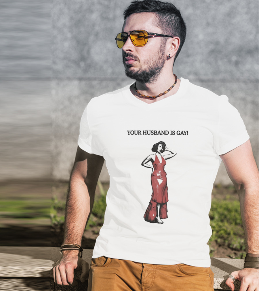 Your Husband Is Gay Woman In Red Dress T-Shirt