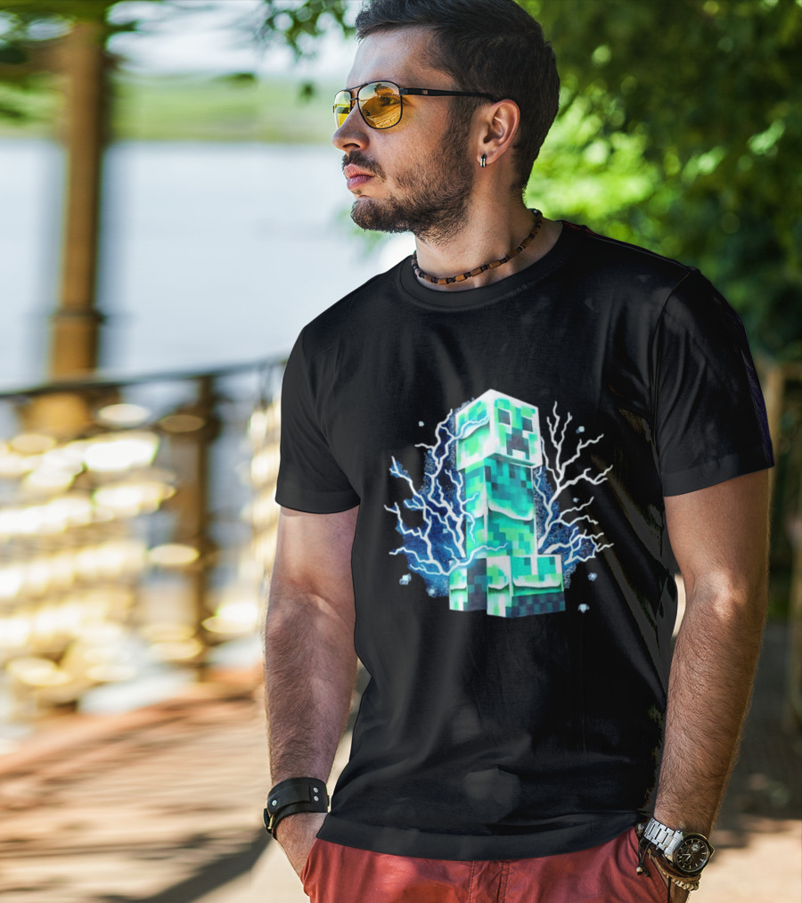 Charged Creeper Lightning Pixelated Monster Gaming Adventure T-Shirt