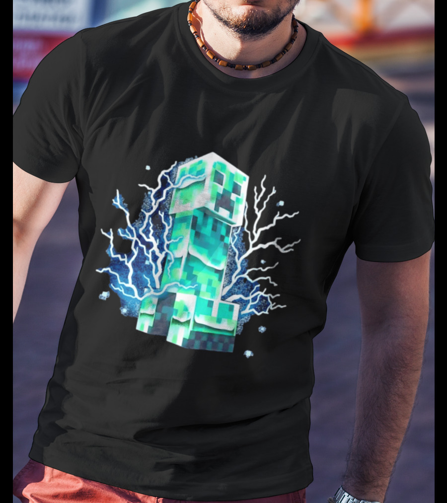 Charged Creeper Lightning Pixelated Monster Gaming Adventure T-Shirt