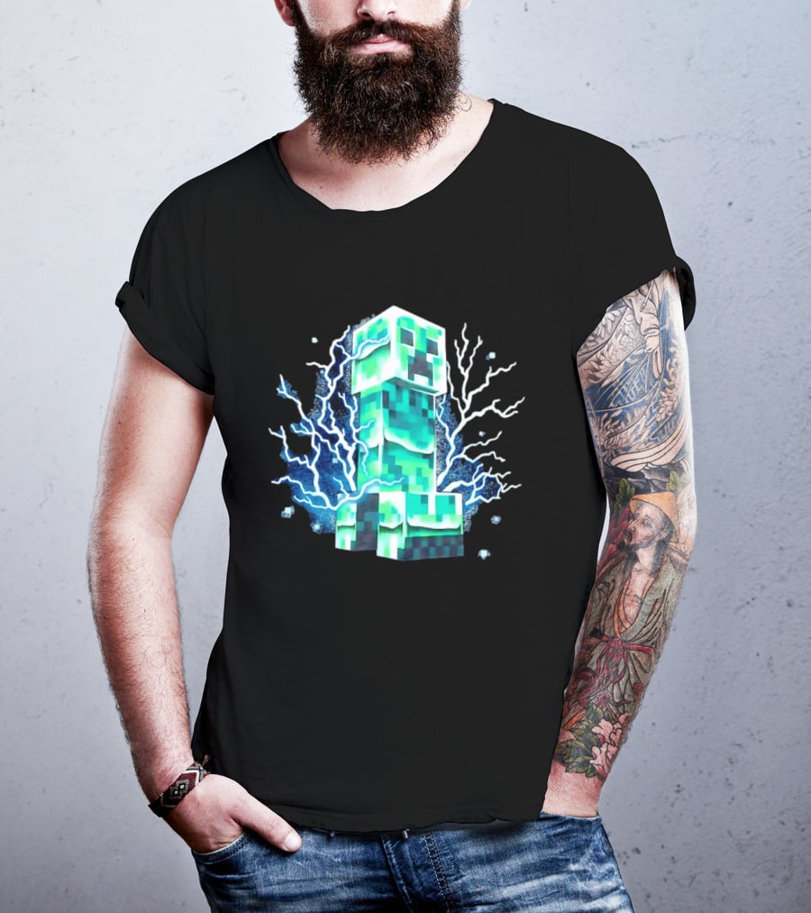 Charged Creeper Lightning Pixelated Monster Gaming Adventure T-Shirt