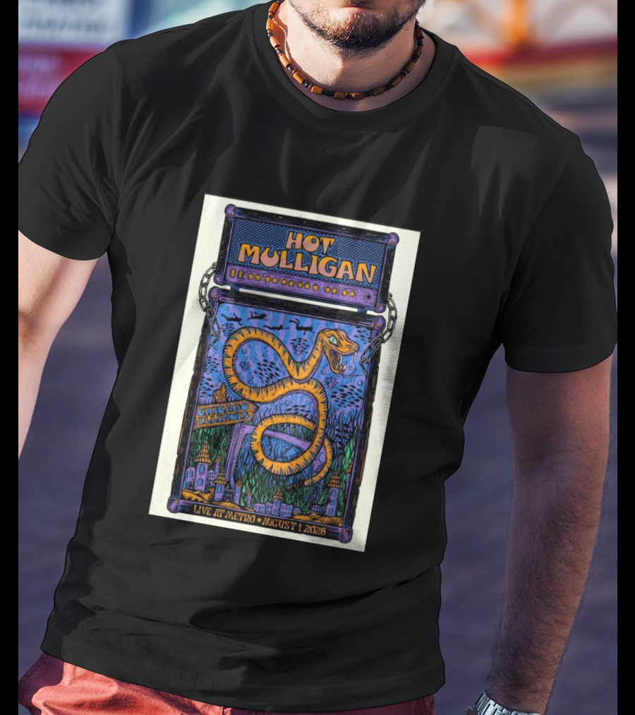 Hot Mulligan Live At Metro Chicago Illinois August 1 2026 With Snake And Cityscape T-Shirt