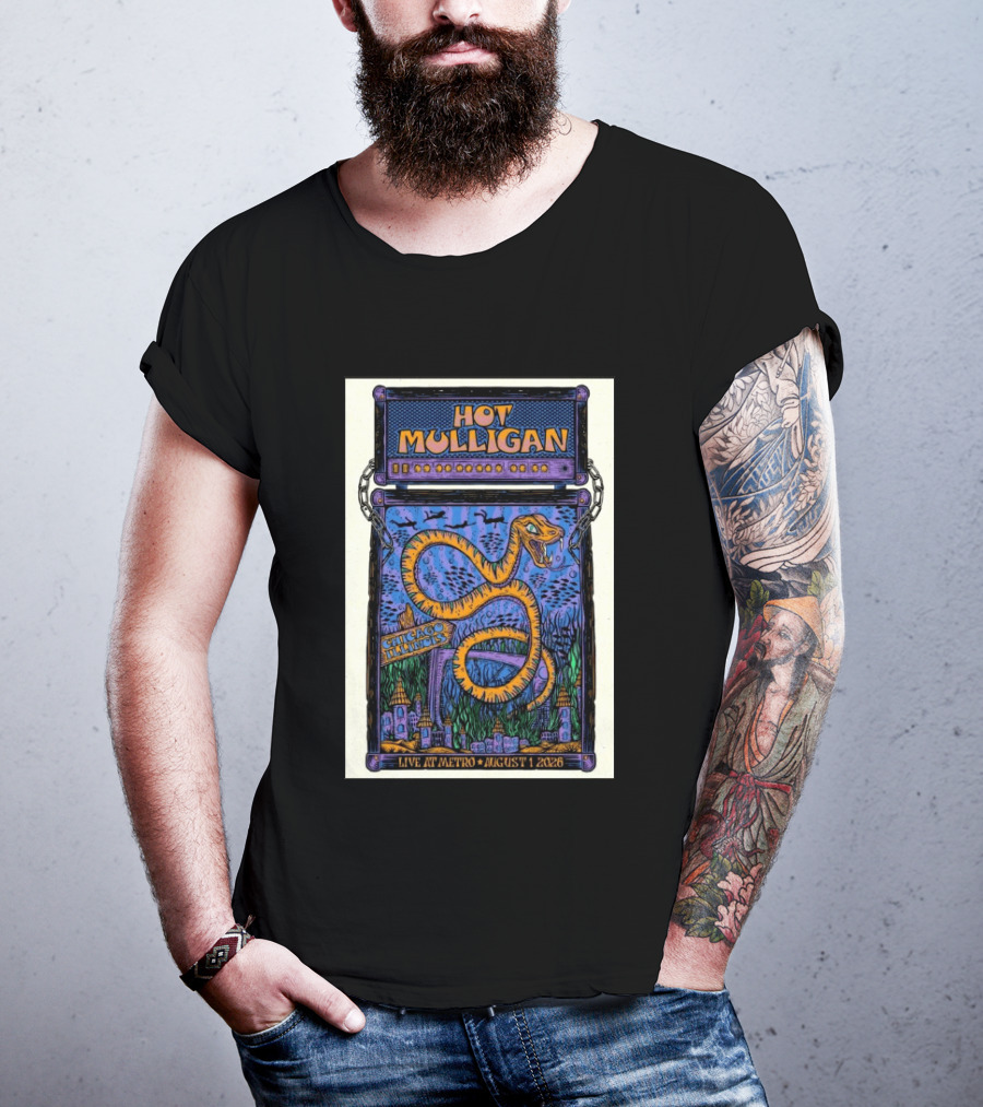 Hot Mulligan Live At Metro Chicago Illinois August 1 2026 With Snake And Cityscape T-Shirt