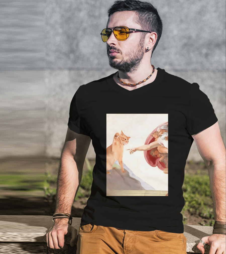 The Creation Of Adam With A Cat By Michelangelo T-Shirt