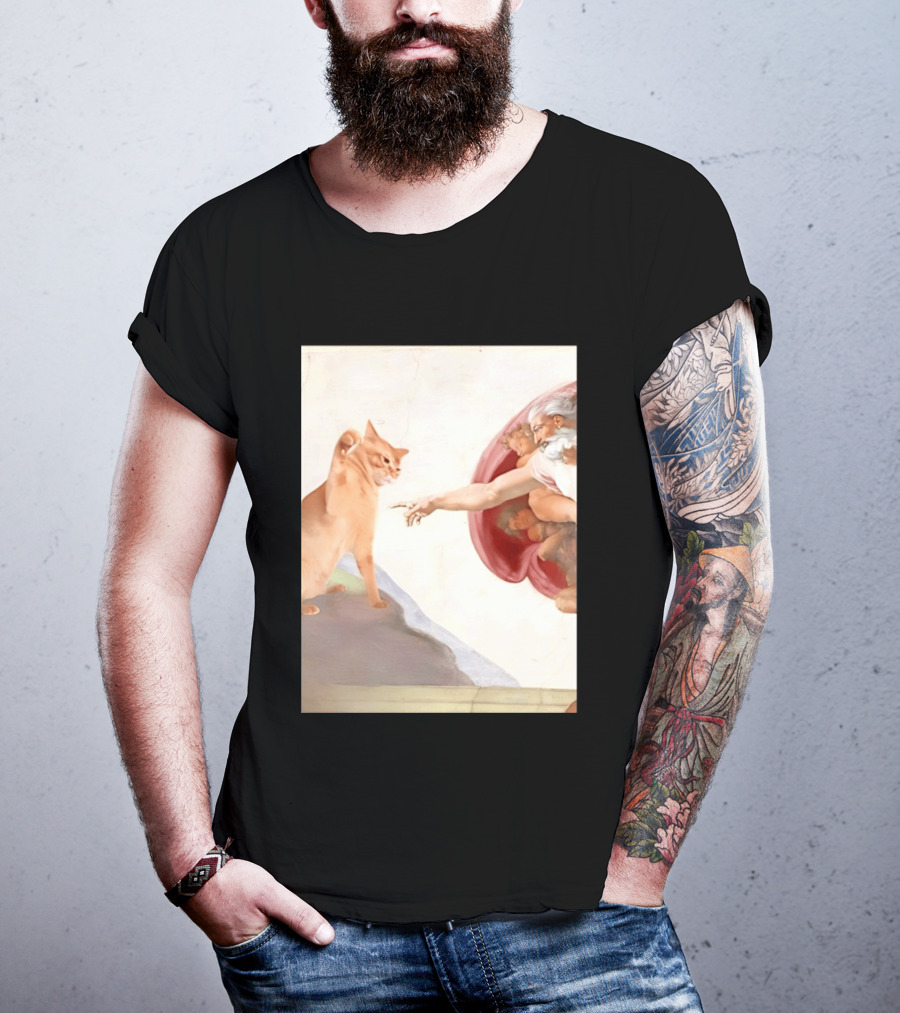 The Creation Of Adam With A Cat By Michelangelo T-Shirt