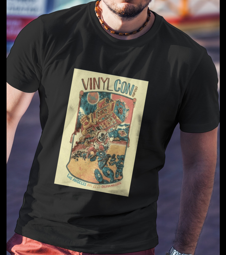 VinylCon Los Angeles August 22 23 2026 California Festival Space Astronaut Turntable T-Shirt
