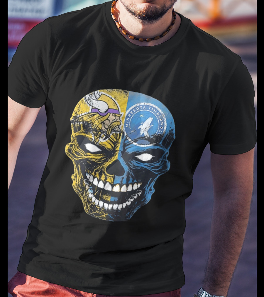 Minnesota Vikings Timberwolves Skull Mashup T-Shirt