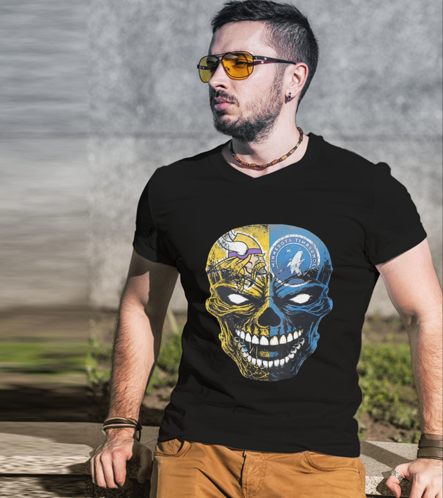 Minnesota Vikings Timberwolves Skull Mashup T-Shirt