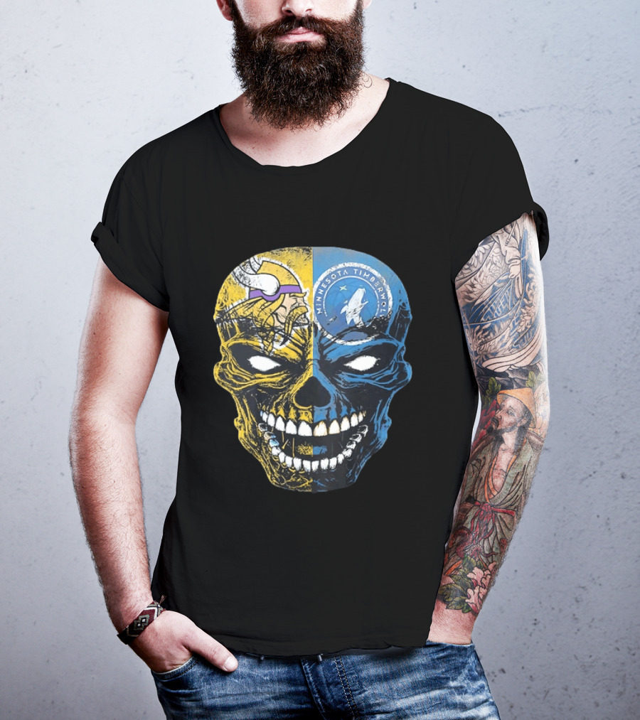 Minnesota Vikings Timberwolves Skull Mashup T-Shirt