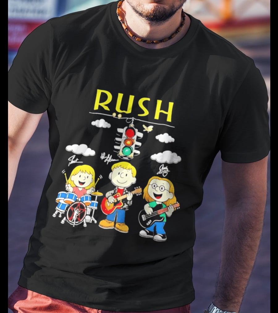 Rush Band Peanuts Parody Neil Peart Cartoon Traffic Light T-Shirt