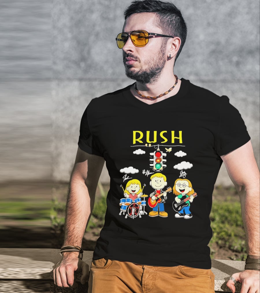 Rush Band Peanuts Parody Neil Peart Cartoon Traffic Light T-Shirt