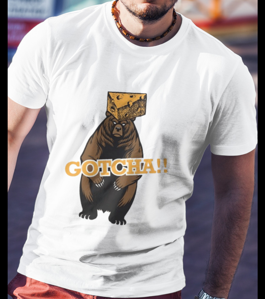 Bear Cheese Head Gotcha Green Bay Packers Fan T-Shirt