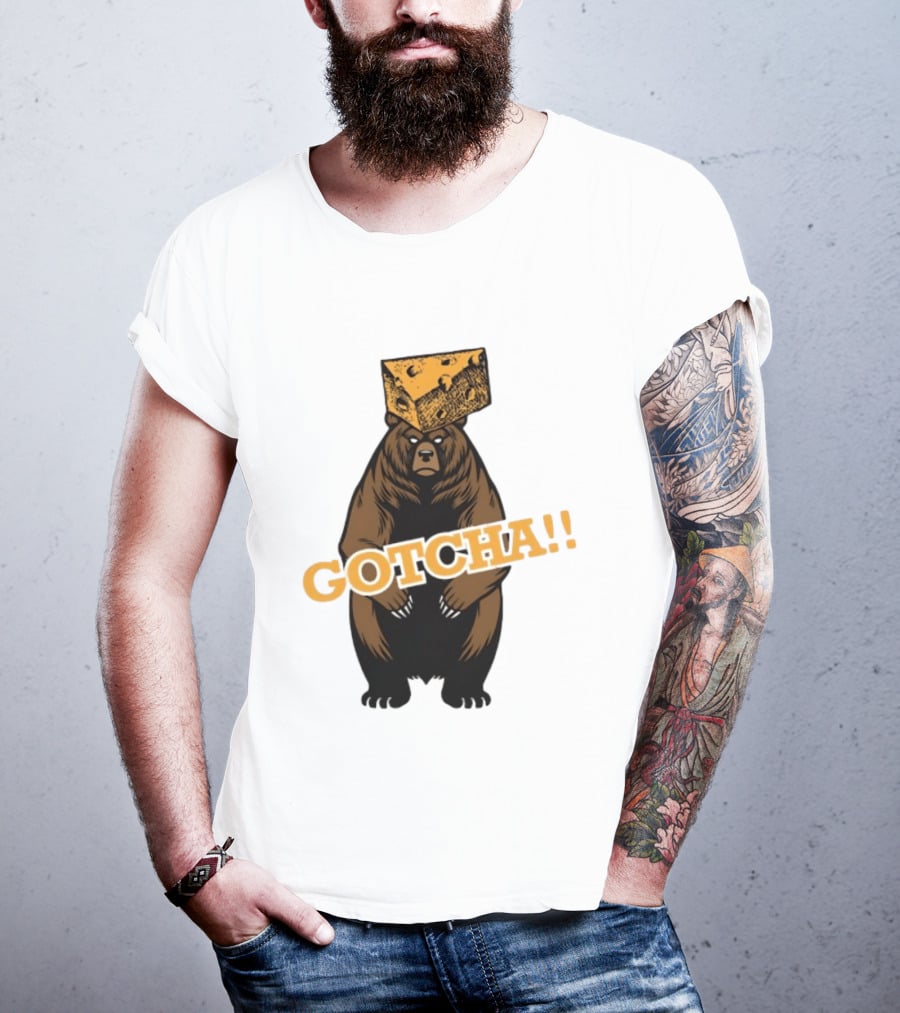 Bear Cheese Head Gotcha Green Bay Packers Fan T-Shirt