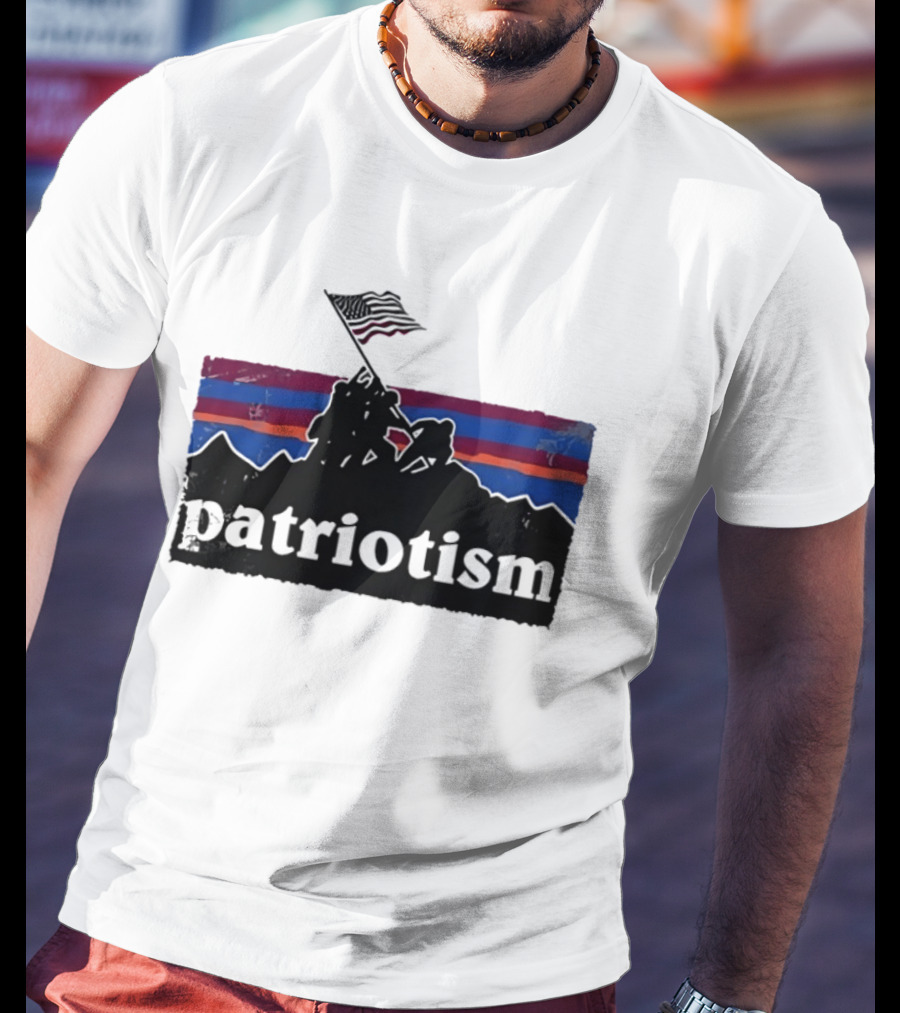 Patriotism Distressed Iwo Jima Flag Raising Retro Stripes T-Shirt