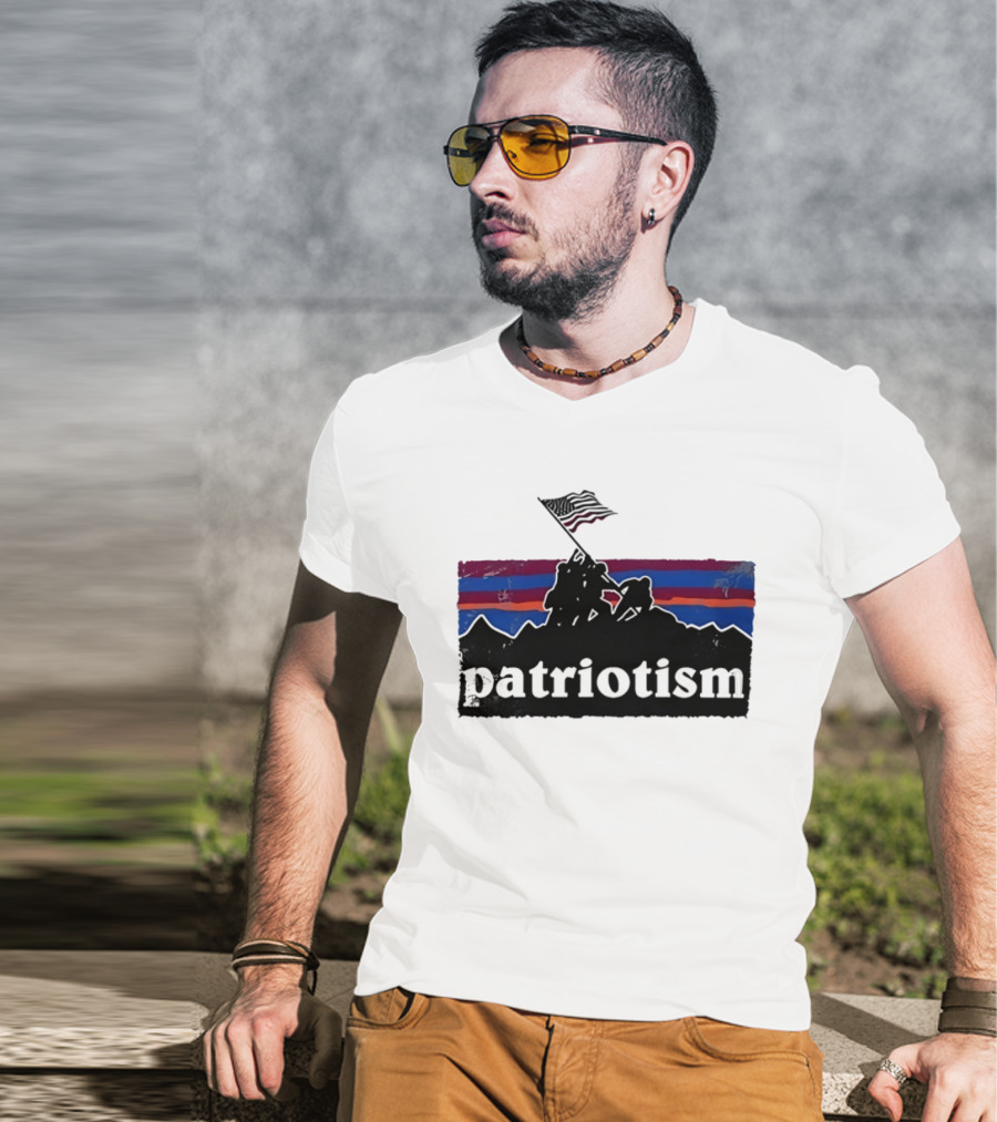 Patriotism Distressed Iwo Jima Flag Raising Retro Stripes T-Shirt