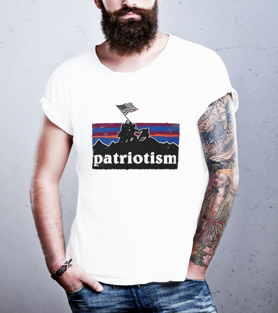 Patriotism Distressed Iwo Jima Flag Raising Retro Stripes T-Shirt