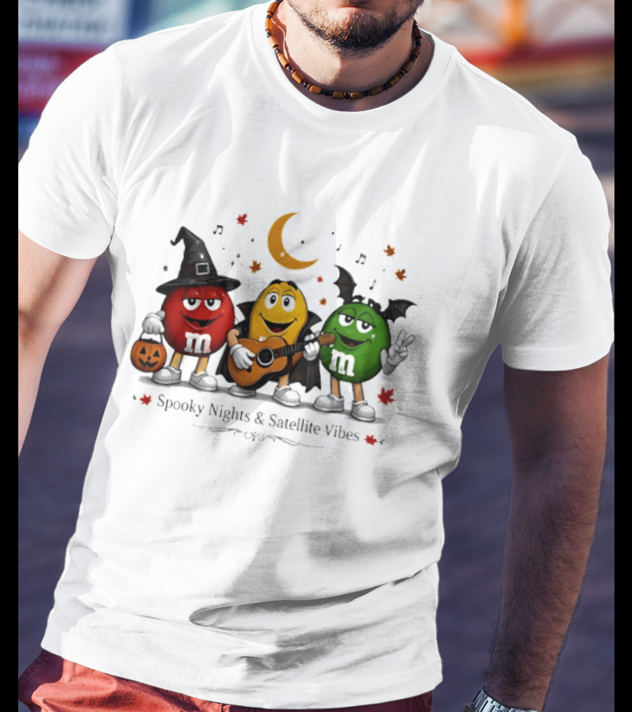 M&M's Spooky Nights & Satellite Vibes Halloween Pumpkin Witch Guitar Bat Moon T-Shirt