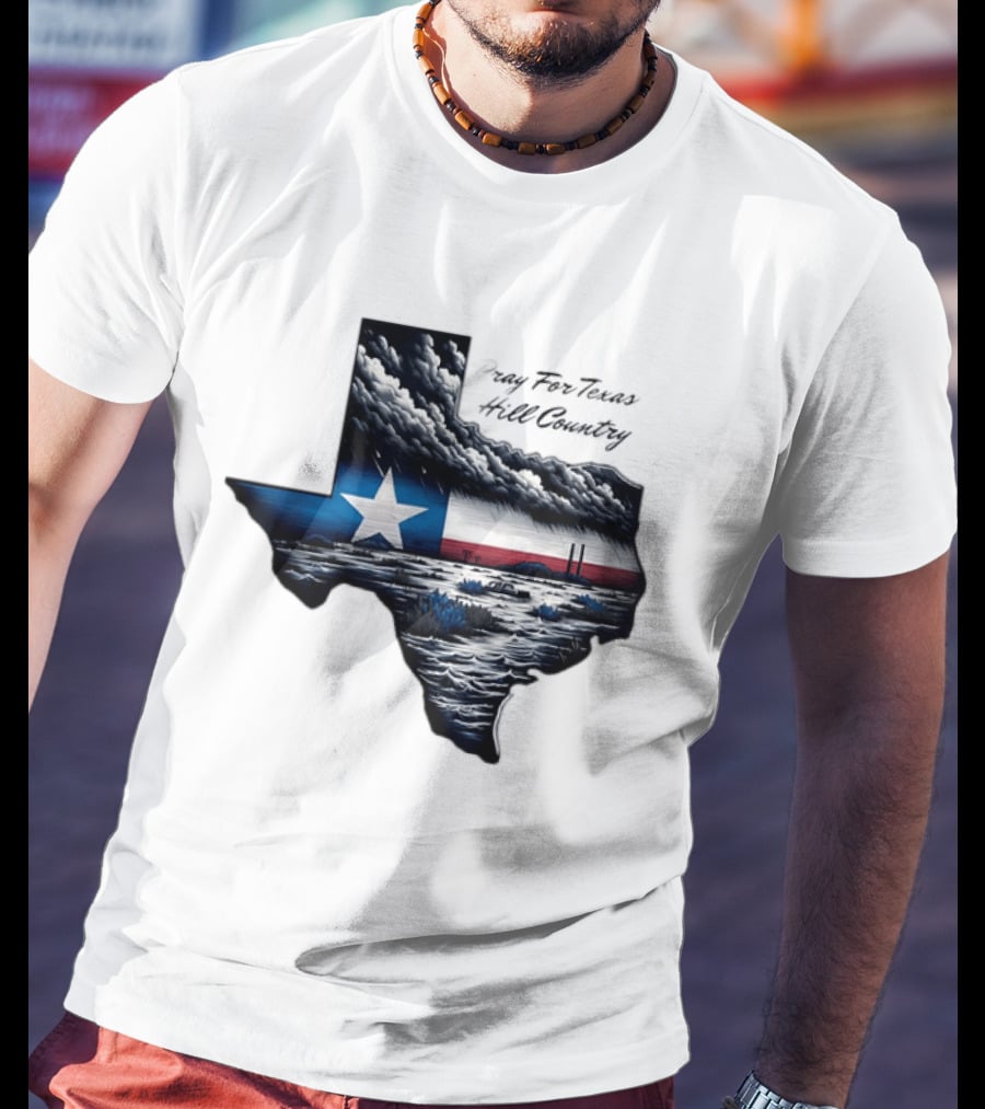 Pray For Texas Hill Country Map Texas Flag Storm Clouds T-Shirt