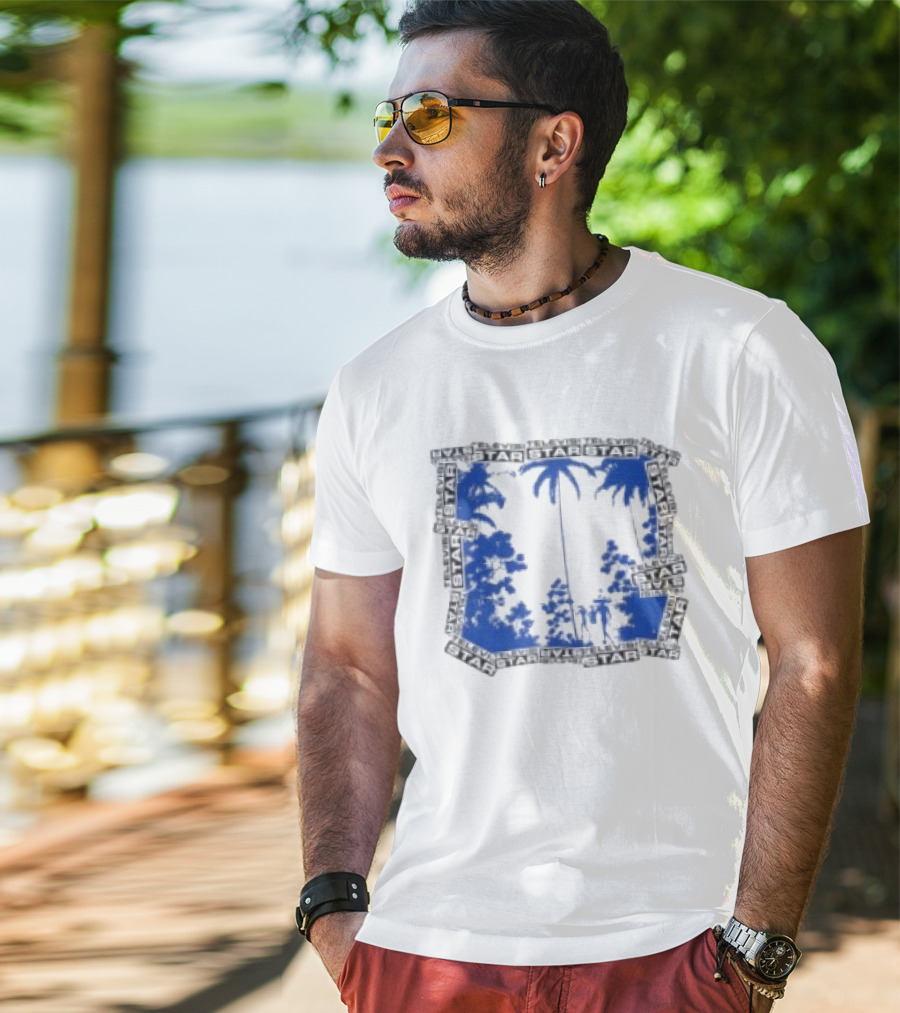 Televisi Star Catalog Store Paradise Blue White Palms T-Shirt