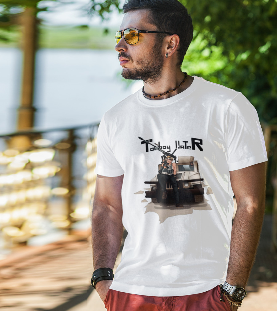 Tomboy Hater Anime Character With Gun And Armored Vehicle T-Shirt