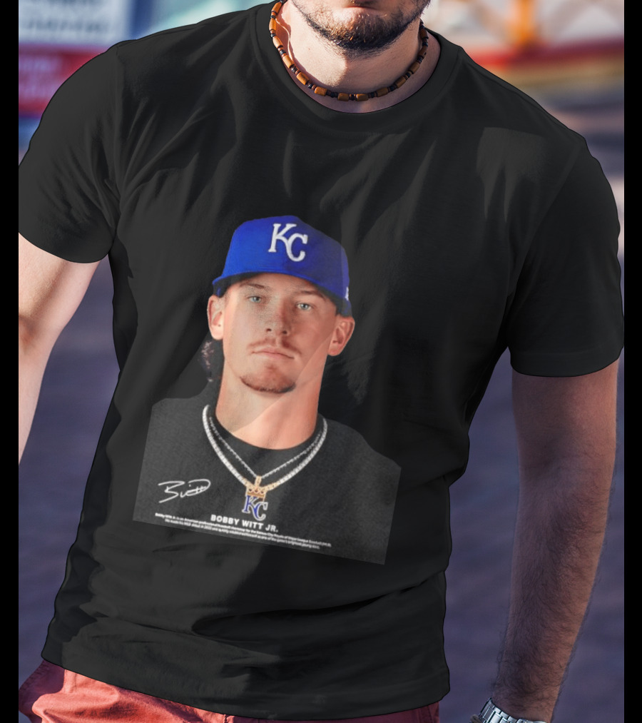 Bobby Witt Jr Kansas City Royals MLB Player Portrait Featuring KC Cap And Signature T-Shirt