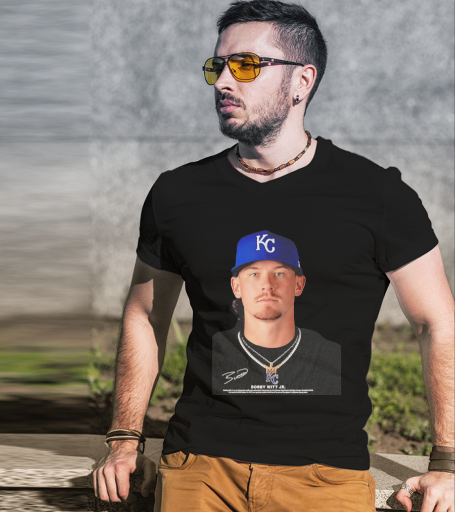 Bobby Witt Jr Kansas City Royals MLB Player Portrait Featuring KC Cap And Signature T-Shirt