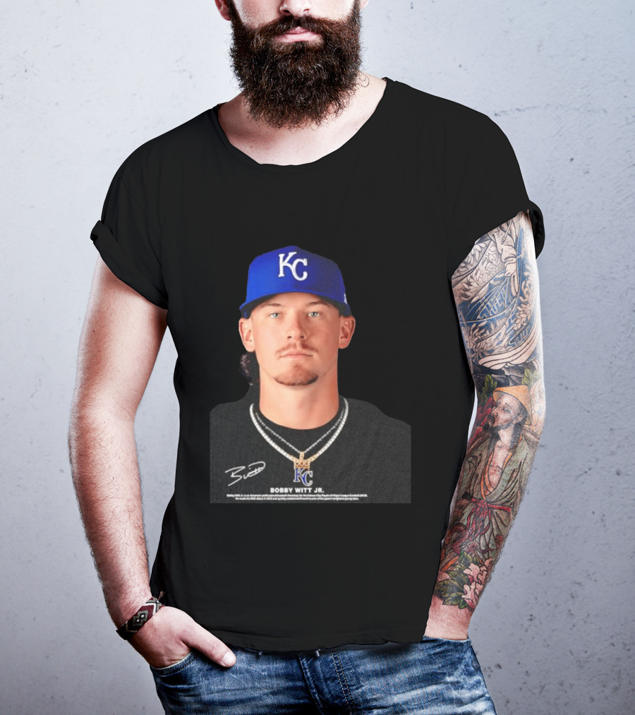 Bobby Witt Jr Kansas City Royals MLB Player Portrait Featuring KC Cap And Signature T-Shirt