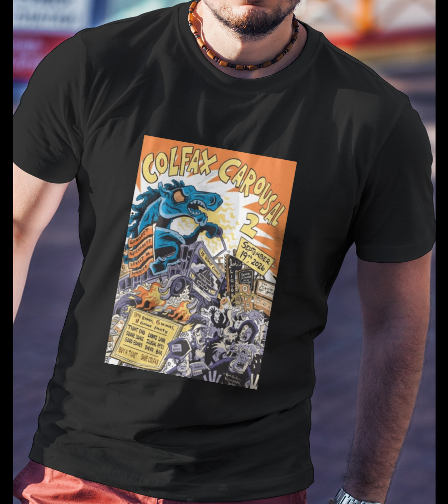 Colfax Carousal 2 Longest Wickedest Street September 19th 2026 Bands Venues Gory Party Denver CO T-Shirt